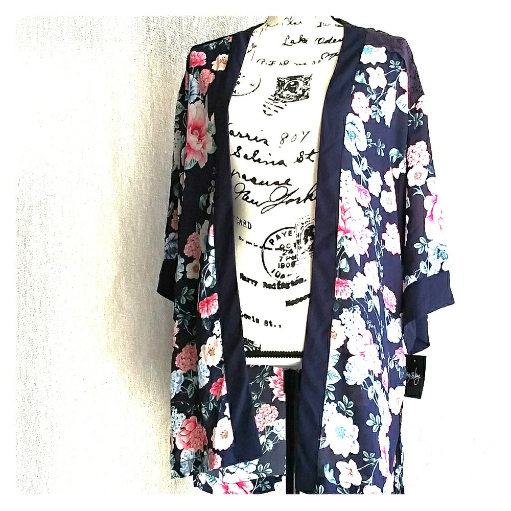 Floral open kimono cardigan